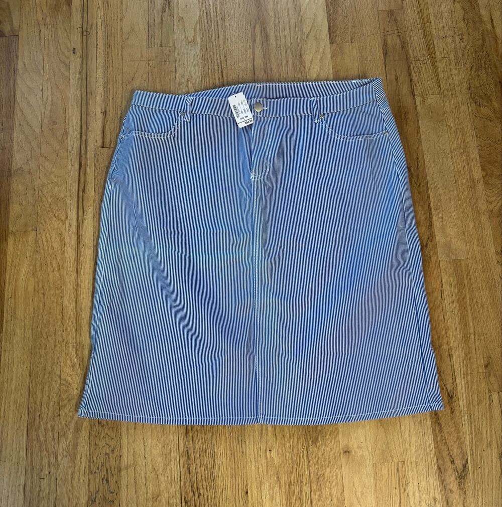 NWT Women’s CJ Banks Blue White Stretch Striped Denim Skirt Knee Length, size 20